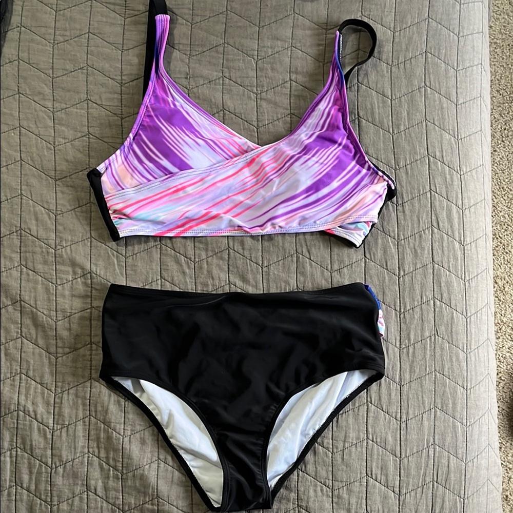 Purple and Black Bikini Set